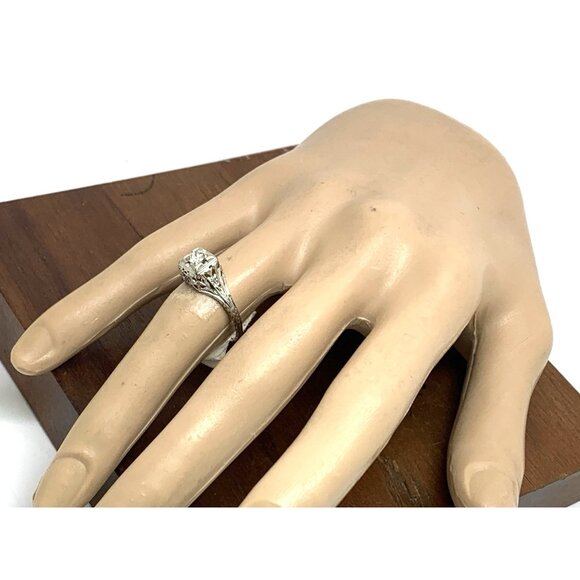 18k White Gold Filigree Diamond Ring 0.25 Carat Antique Estate Jewelry Size 7 - Picture 16 of 16